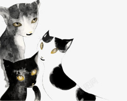 黑白斑点水彩猫咪素材