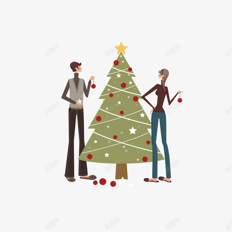 手绘圣诞节里的情侣和圣诞树png免抠素材_88icon https://88icon.com 圣诞礼物 圣诞节 情侣 手绘人物 松树 柏树