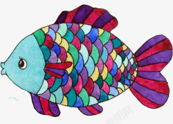 彩色拼接小鱼水彩图素材