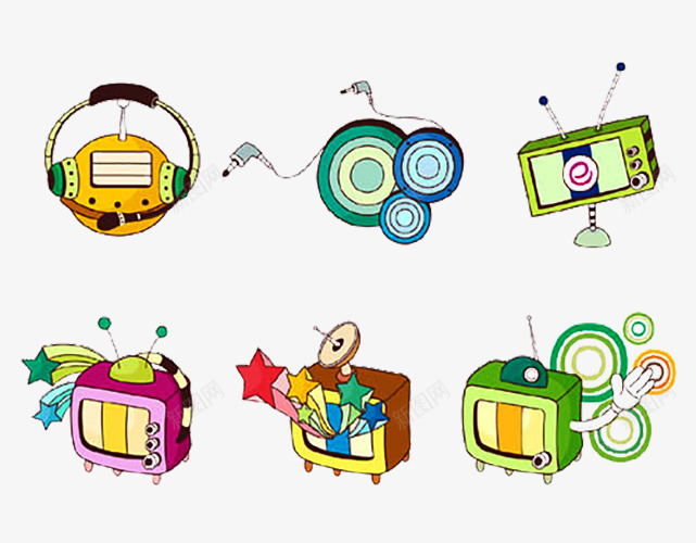 手绘电视机电器png免抠素材_88icon https://88icon.com 卡通 星星元素 电视 耳机