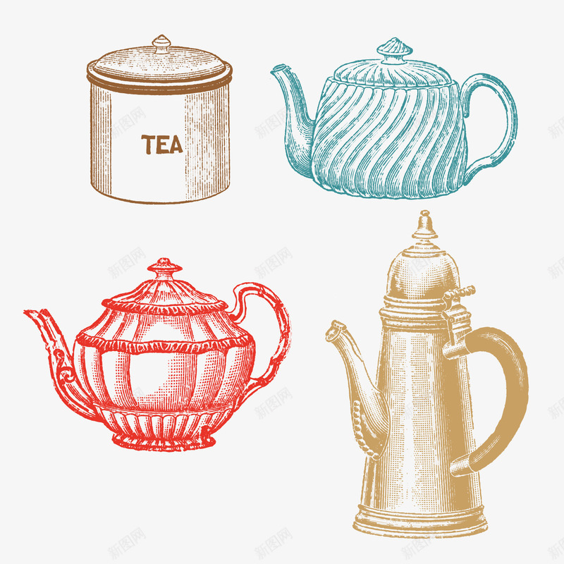 手绘茶壶矢量图ai免抠素材_88icon https://88icon.com tea 复古 手绘 杯子 水壶 矢量ai 装饰物 矢量图