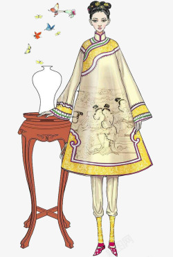 清朝女人手绘清朝女人服饰高清图片