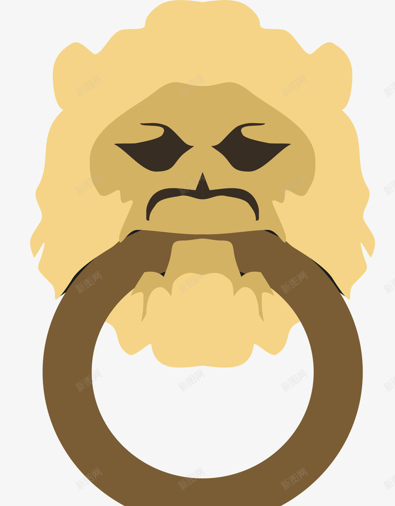 狮子头卡通扁平门环png免抠素材_88icon https://88icon.com 卡通风格 扁平门环 扁平风格 手绘门环 狮子头 矢量卡通门环 门环