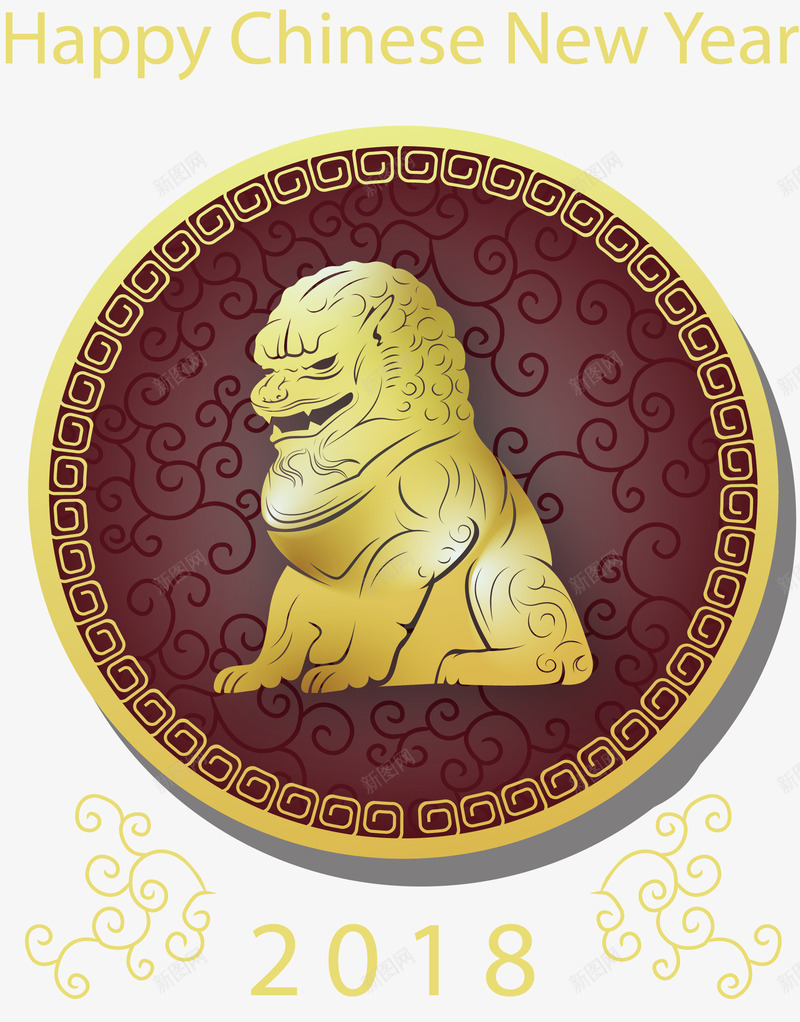 中国风金色石狮子海报png免抠素材_88icon https://88icon.com 中国新年 中国春节 中国风 矢量png 石狮子 金色狮子