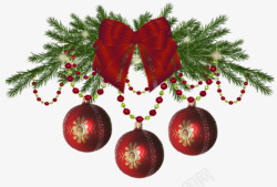 松树叶装饰圆环蝴蝶结装饰圣诞球高清图片
