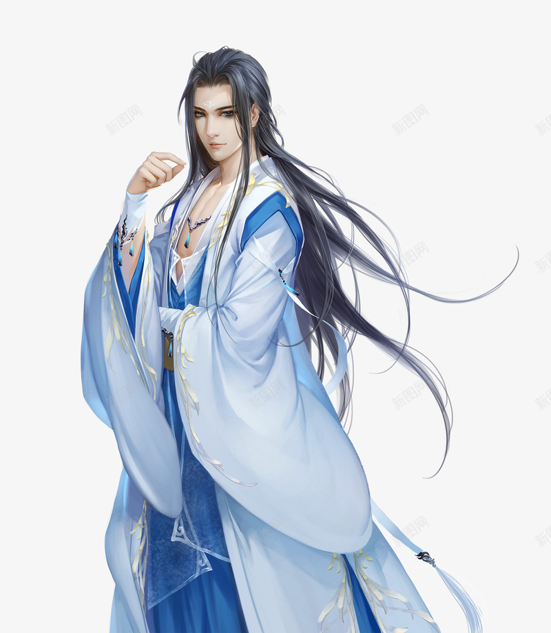 蓝色服饰长发男生png免抠素材_88icon https://88icon.com 服饰 男生 蓝色 长发