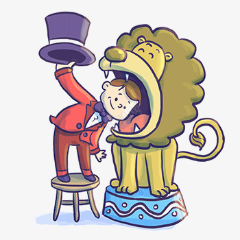 长大嘴的狮子和驯兽师psd免抠素材_88icon https://88icon.com 帽子 彩色 狮子 表演 驯兽师