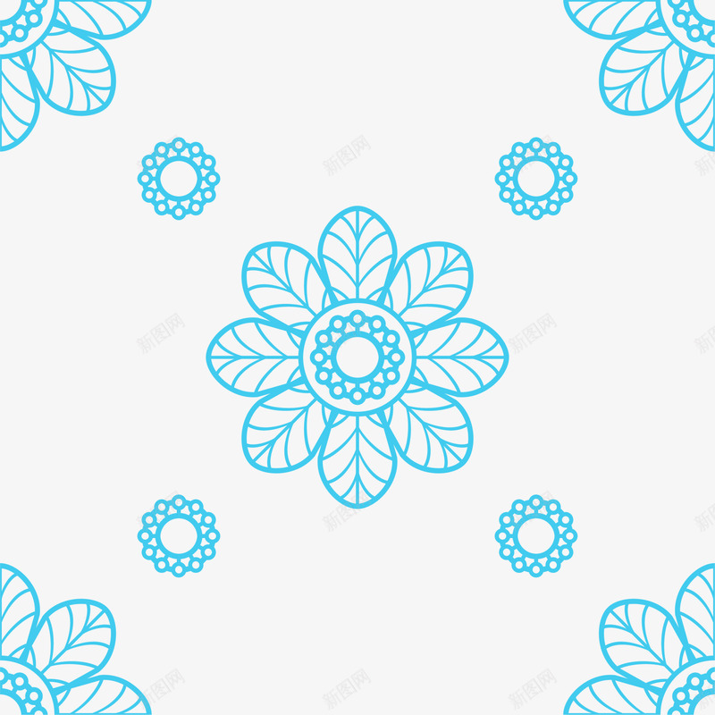 蓝色线条花朵png免抠素材_88icon https://88icon.com 图案 简约 纹理 线条 绿色 背景 花朵 边框纹理