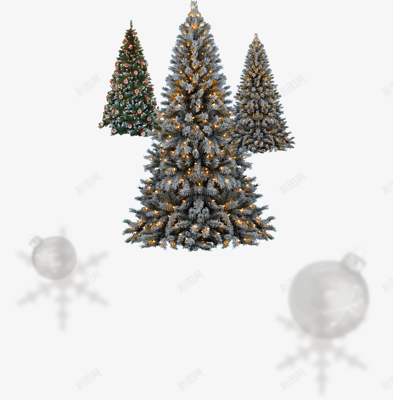 雪中松树和装饰品雪花炸弹png免抠素材_88icon https://88icon.com 圣诞节 松树 雪花