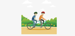 手绘两个男孩一起骑自行车素材