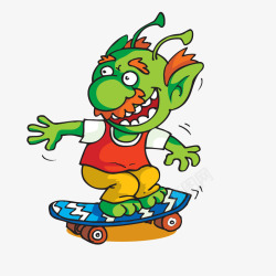 彩色卡通超酷滑板小怪兽形象素材
