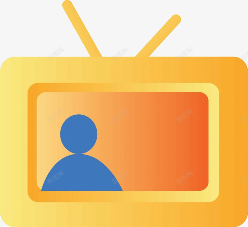 卡通手绘电视机png免抠素材_88icon https://88icon.com 坐着 看电视的人 蓝色 黄色