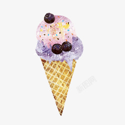 蓝莓冰淇淋手绘画片素材