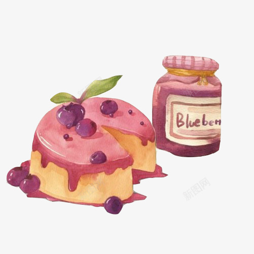 蓝莓酱和蓝莓蛋糕手绘画片png免抠素材_88icon https://88icon.com 手绘美食 果酱 蓝莓蛋糕 蓝莓酱