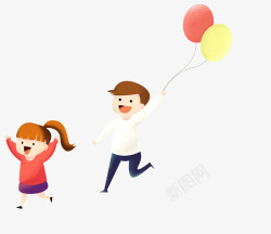 手绘欢唿手绘儿童插图六一儿童节拿气球欢高清图片