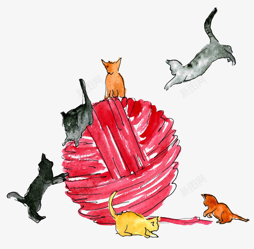 红色毛线球psd免抠素材_88icon https://88icon.com 动物 毛线球 猫咪 红色 装饰素材