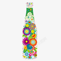 瓶子可乐瓶花朵拼接装饰图案矢量图素材