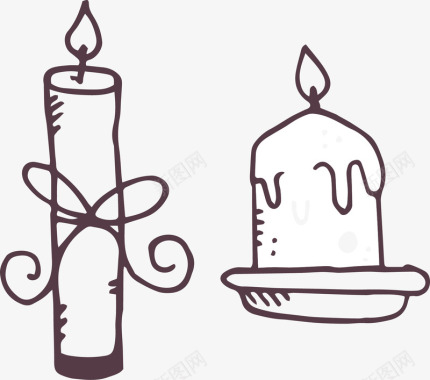 圣诞花环蜡烛手绘卡通黑白蜡烛矢量图图标图标