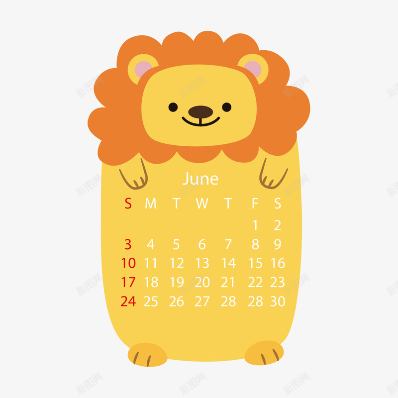 黄色2018年6月狮子动物日历矢量图ai免抠素材_88icon https://88icon.com 2018年 6月 动物 动物日历 狮子 黄色 矢量图