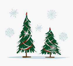 卡通圣诞两棵松树雪花装饰素材