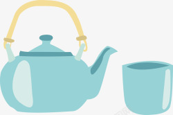 卡通蓝色茶壶杯子素材