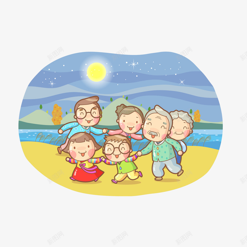 中秋团圆夜png免抠素材_88icon https://88icon.com 免抠大图 团圆夜 手绘 赏月 高清免抠