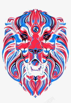 蓝红线条狮子头素材