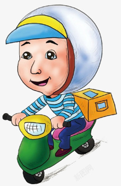 卡通小男孩骑着绿色小电瓶车素材