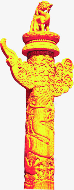 活动金黄色雕刻狮子柱子素材