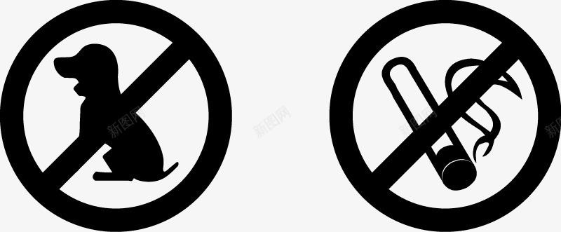 彩绘宠物禁止带宠物和吸烟标志矢量图图标图标