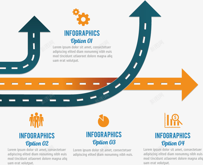 商业插图矢量图ai免抠素材_88icon https://88icon.com 信息分析 公路 商业插图插画 商务背景素材 平面设计 彩色 箭头 矢量图