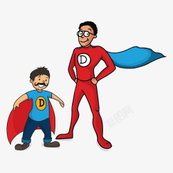 卡通父亲和孩子超人装扮插画矢量图素材