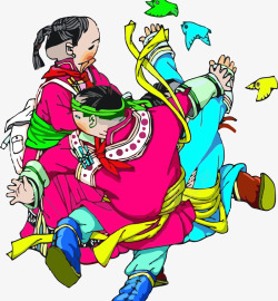 蒙古族风格人物插画素材