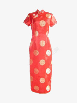 红底团花纹女式旗袍素材