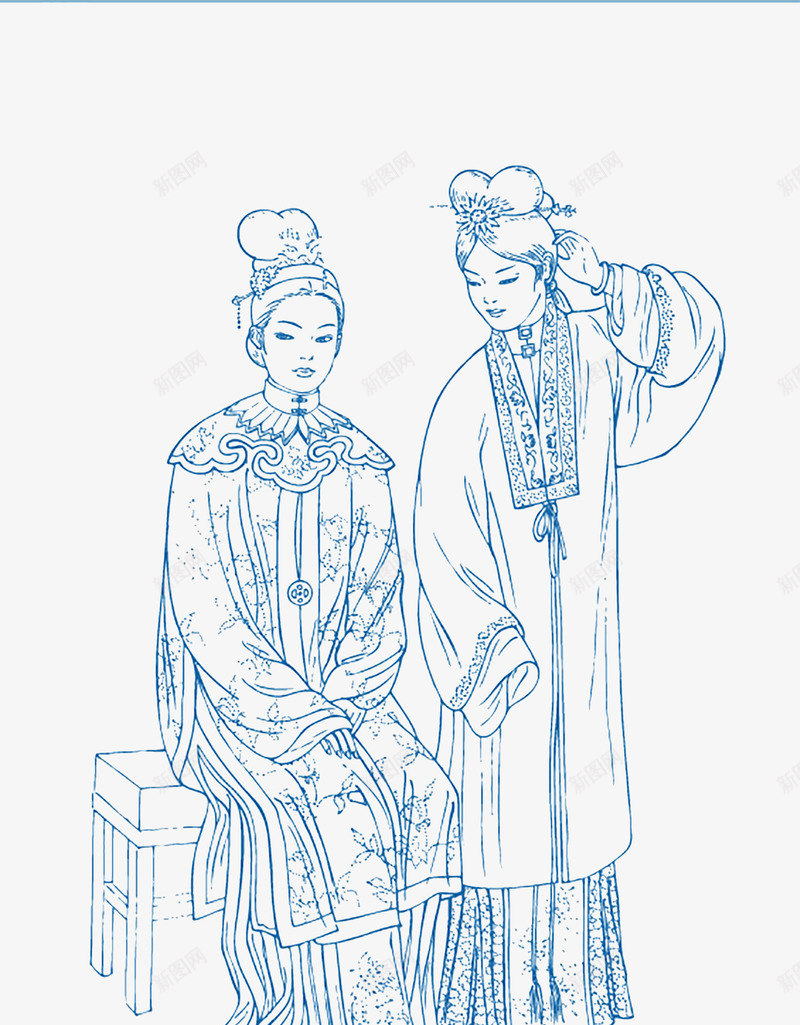 简约手绘古典人物png免抠素材_88icon https://88icon.com 传统服饰 明朝人物 白描