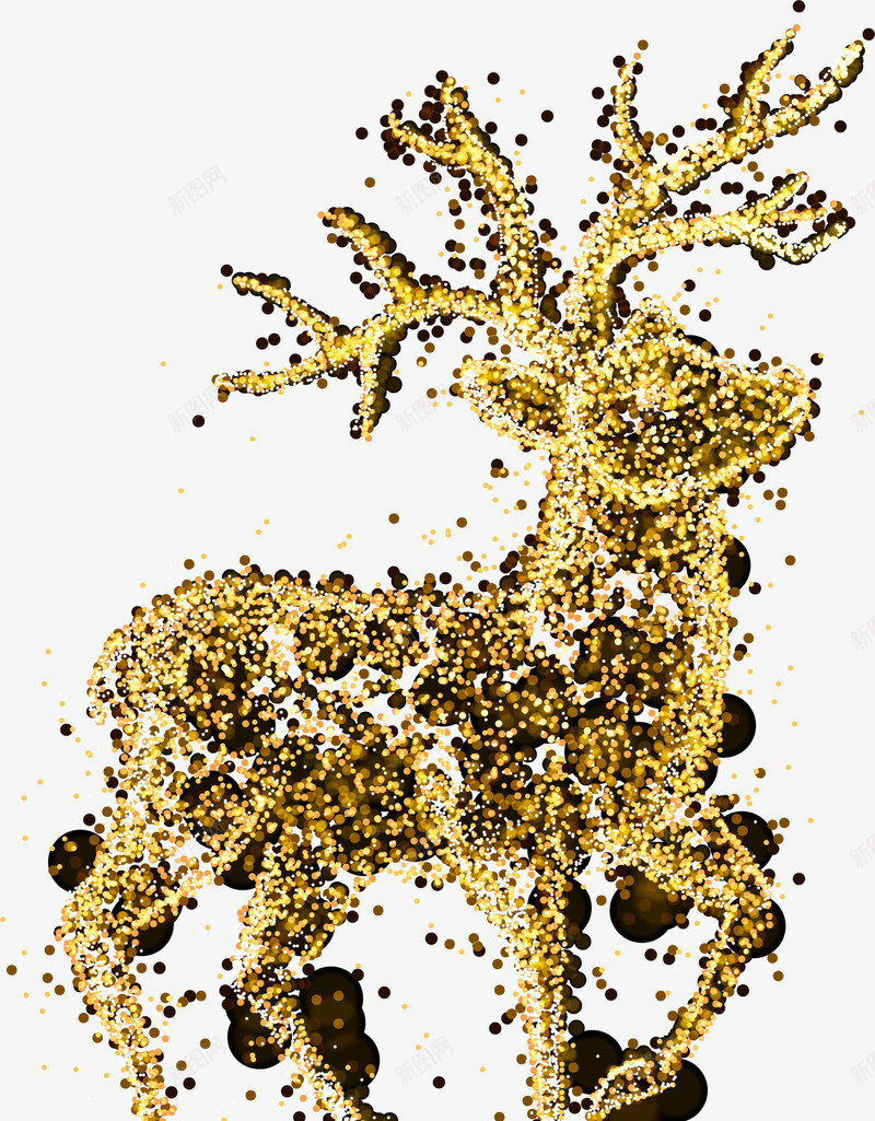 圣诞节金色唯美麋鹿png免抠素材_88icon https://88icon.com 创意麋鹿 唯美麋鹿 圣诞节麋鹿 站立 金色鹿角 金色麋鹿