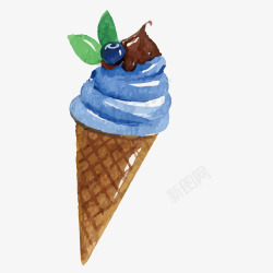 蓝莓口味冰激淋水墨图素材