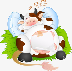 卡通睡觉动物奶牛留纸条素材