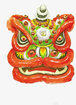 手绘红色中国风狮子头素材
