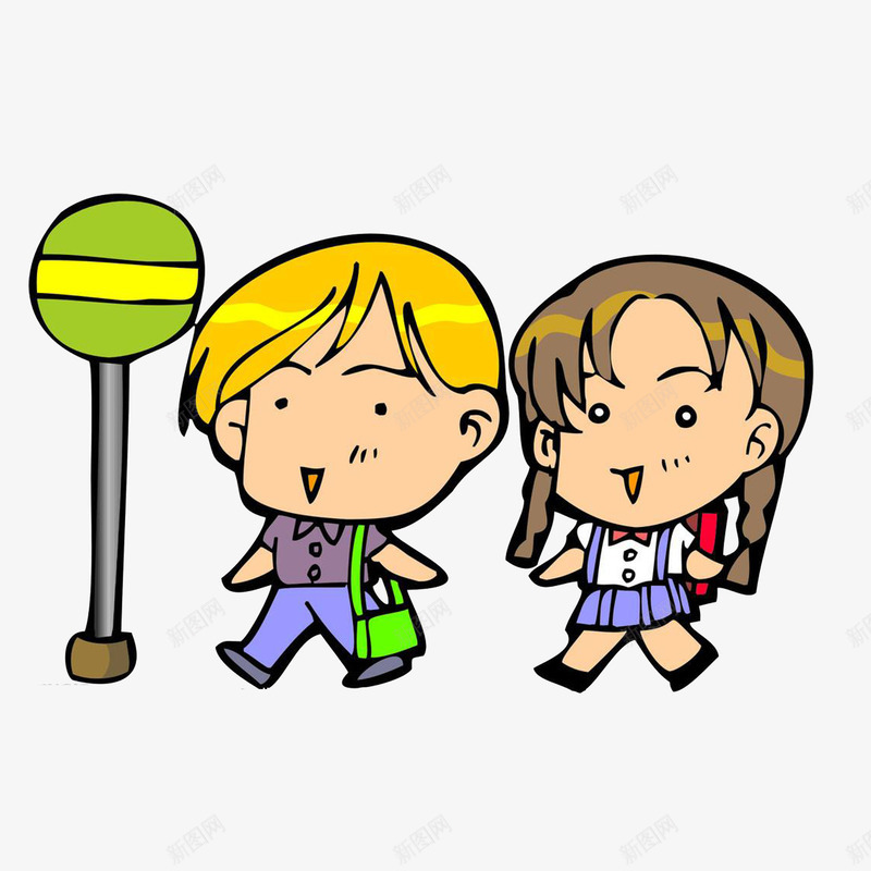 背书包等过马路的小孩png免抠素材_88icon https://88icon.com 卡通插画 男孩女孩 绿色红色书包 背书包小孩 背书包等过马路的小孩