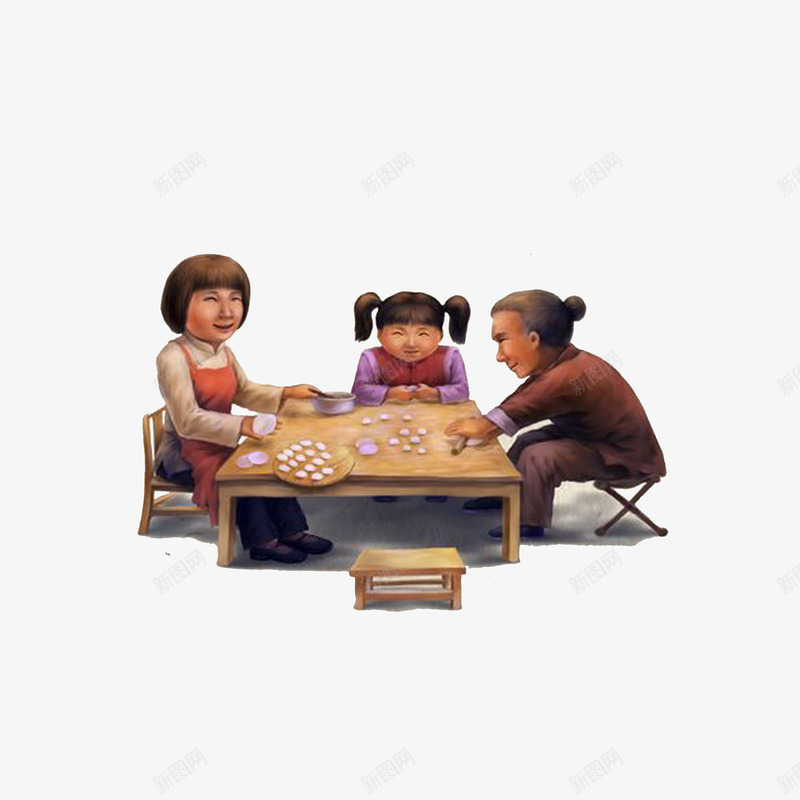 跟妈妈和奶奶一起包饺子png免抠素材_88icon https://88icon.com 包饺子插画 插画图 温馨的场景 跟妈妈和奶奶一起包饺子