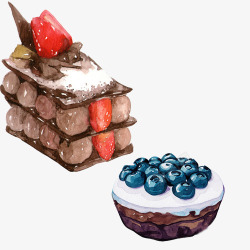 蓝莓奶油蛋糕手绘画片素材