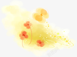 黄色温馨手绘花朵梦幻素材