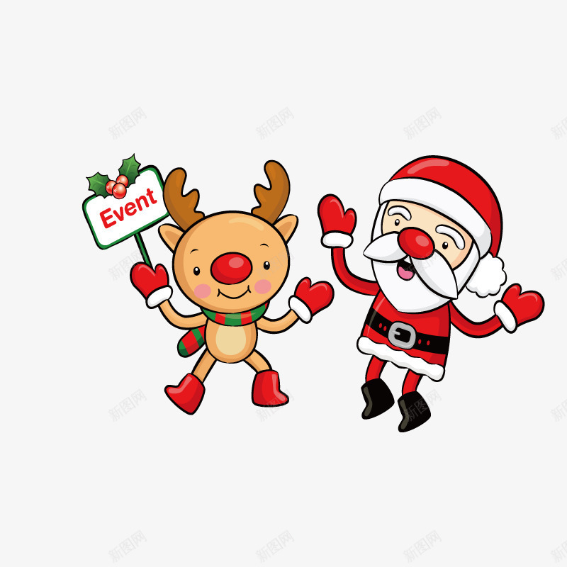可爱的麋鹿和圣诞老人png免抠素材_88icon https://88icon.com 举着 卡通 可爱的 圣诞老人 圣诞节 牌子 麋鹿