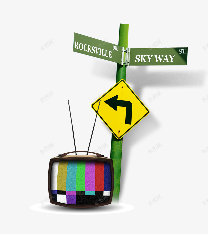卡通指路牌彩色电视机psd免抠素材_88icon https://88icon.com 卡通指路牌 卡通电视机 左转指示牌