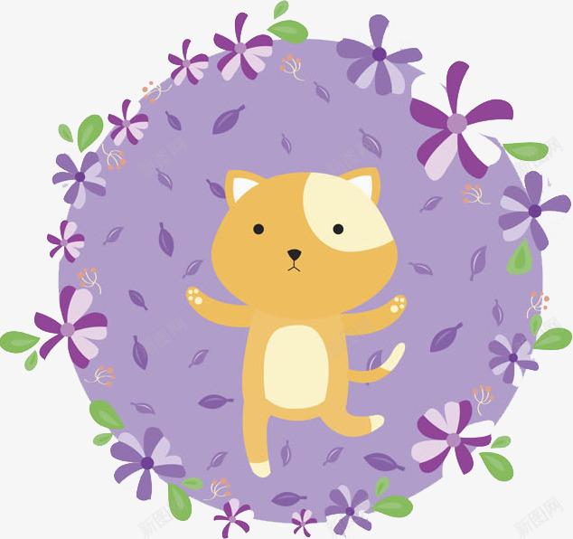 鲜花猫咪png免抠素材_88icon https://88icon.com 卡通动物 卡通手绘 水彩画 萌宠 装饰图案 鲜花猫咪