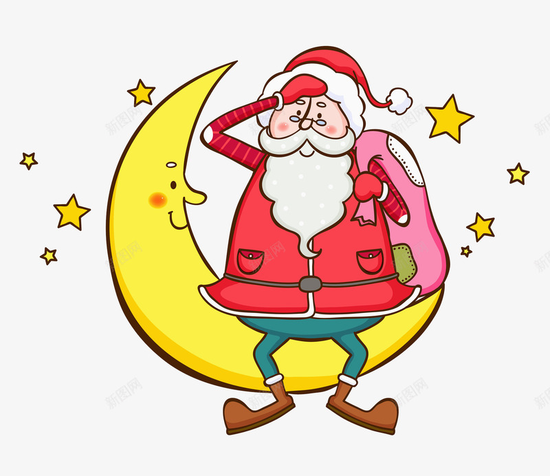 坐在月亮上的圣诞老人png免抠素材_88icon https://88icon.com 卡通 圣诞老人 壁纸 封面 彩色 手绘 插图 月亮