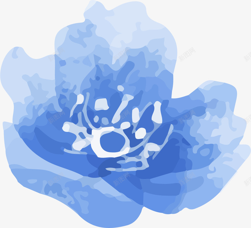 蓝色水墨花朵png免抠素材_88icon https://88icon.com png图形 png装饰 手绘 植物 花朵 蓝色 装饰