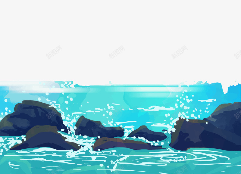 大海与礁石风景矢量图ai免抠素材_88icon https://88icon.com 手绘 海浪 海边 礁石 背景装饰 蓝色 矢量图