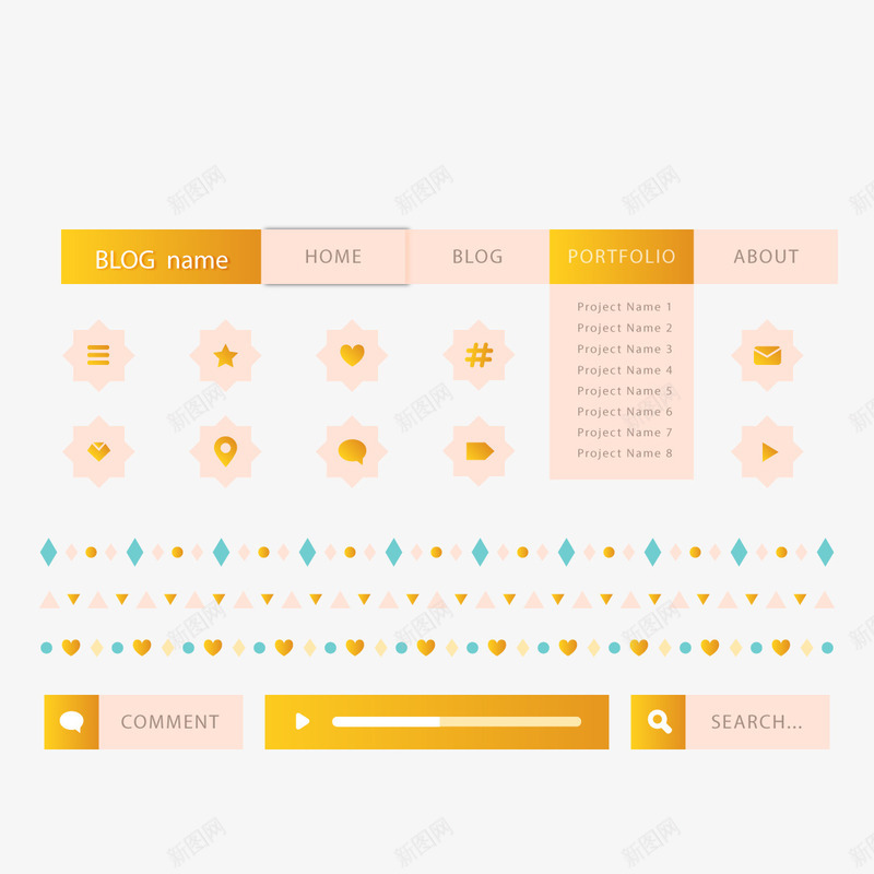 粉色菜单栏矢量图ai_88icon https://88icon.com WEB 互联网 框架 网站 矢量图